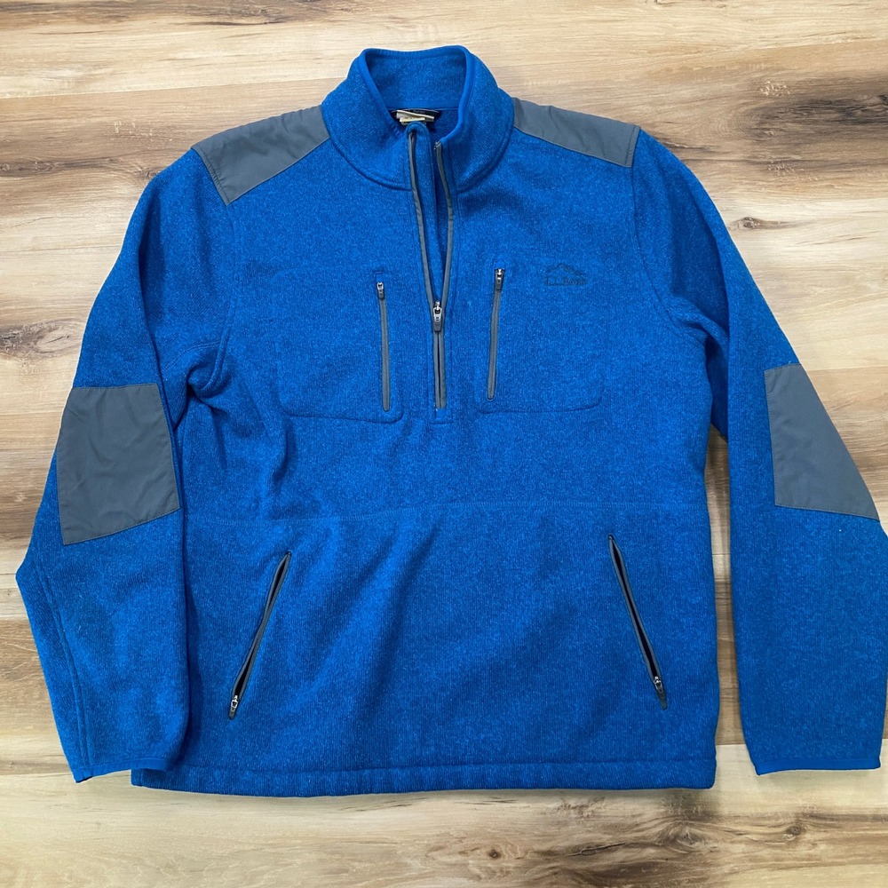 LL Bean Sweater Fleece Pullover Large Quarter Zip Outdoor Polyester Blue